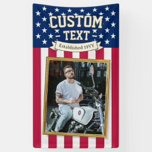 USA Flag Custom Photo Banner, Red Blue Patriotic Banner