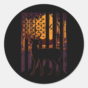 Usa Flag Deer Hunting Setting Sun Funny Bow Hunter Classic Round Sticker