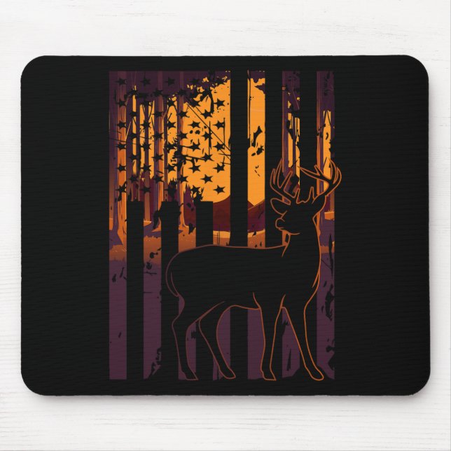 Usa Flag Deer Hunting Setting Sun Funny Bow Hunter Mouse Pad (Front)