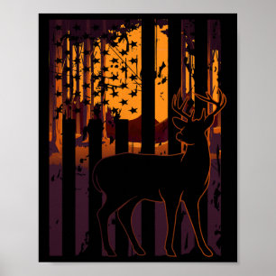Usa Flag Deer Hunting Setting Sun Funny Bow Hunter Poster