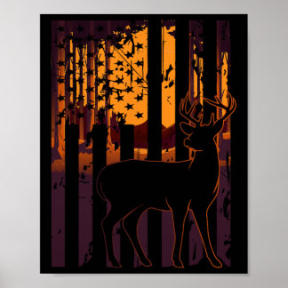 Usa Flag Deer Hunting Setting Sun Funny Bow Hunter Poster