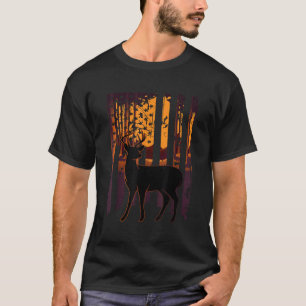 USA Flag Deer Hunting Setting Sun Funny Bow Hunter T-Shirt