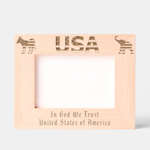 USA Flag, Democratic and Republican Symbols Etched Frames