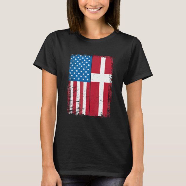 USA Flag Denmark Danish T-Shirt (Front)