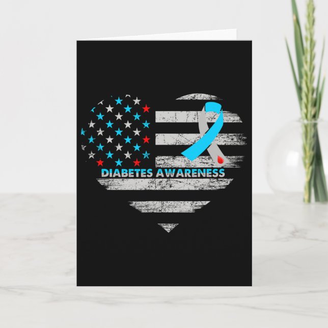 Usa Flag Diabetes Awareness Heart Family Support  Card (Front)