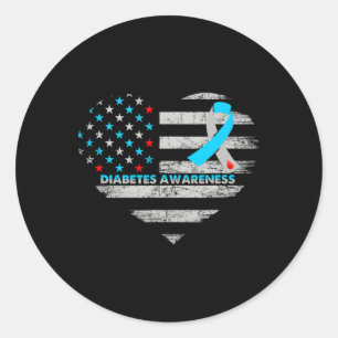 USA Flag Diabetes Awareness Heart Family Support  Classic Round Sticker