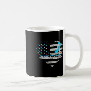 Usa Flag Diabetes Awareness Heart Family Support Coffee Mug