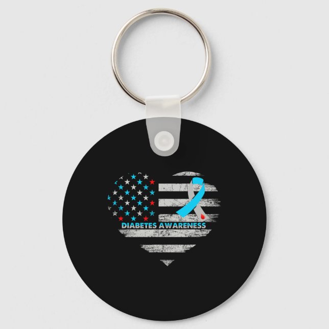 Usa Flag Diabetes Awareness Heart Family Support  Key Ring (Front)