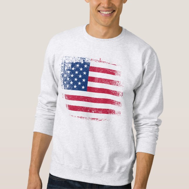 USA Flag Distressed 4th Of July Stars and Stripes Sweatshirt (Front)