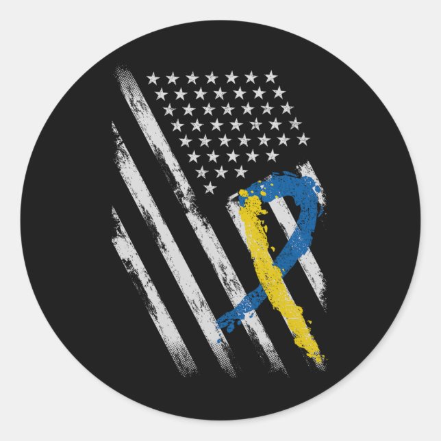 Usa Flag Down Syndrome Awareness Dad Mum Down Synd Classic Round Sticker (Front)