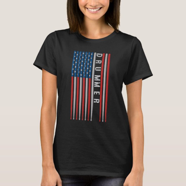 Usa Flag Drum Sticks Cool Patriotic American Drumm T-Shirt (Front)