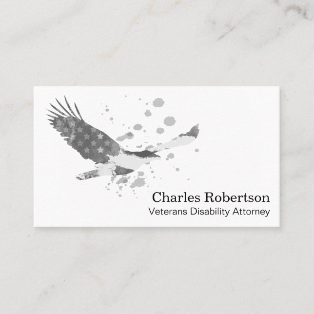 *~*  USA Flag Eagle American Grey Grey on White Business Card (Front)