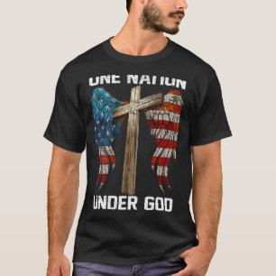 Usa Flag Faith Cross One Nation Under God America T-Shirt