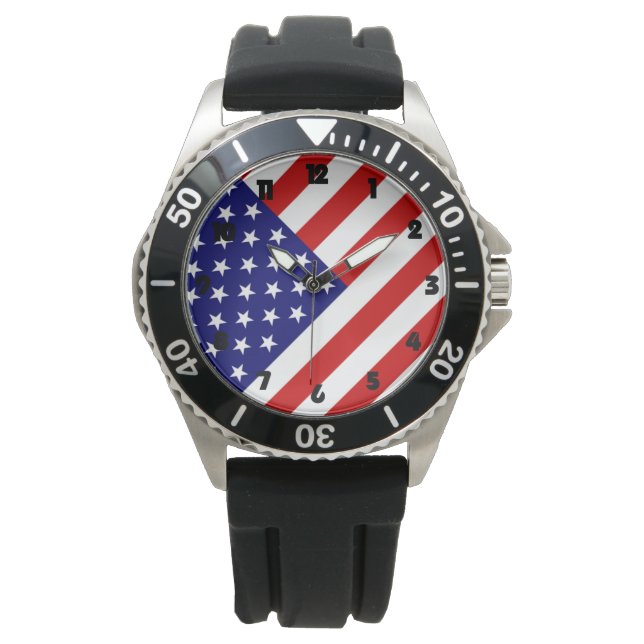 USA Flag Fat Black Numbers wacnt Watch (Front)