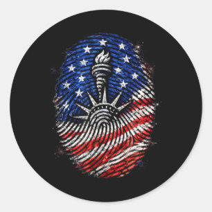 Usa Flag Fingerprint Liberty Patriotic Aamerican Classic Round Sticker