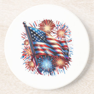 USA Flag Fireworks Patriotic Coaster