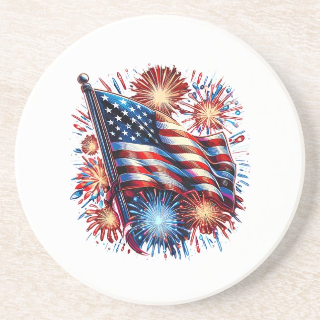 USA Flag Fireworks Patriotic Coaster (Front)