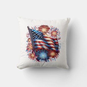 USA Flag Fireworks Patriotic Cushion