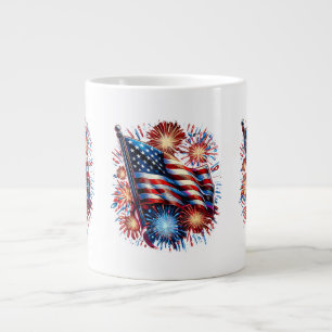 USA Flag Fireworks Patriotic Large Coffee Mug