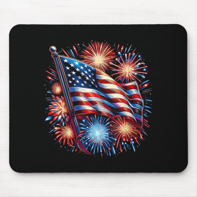 USA Flag Fireworks Patriotic Mouse Pad (Front)