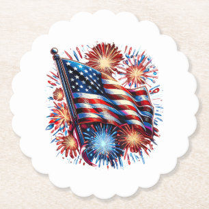 USA Flag Fireworks Patriotic Paper Coaster
