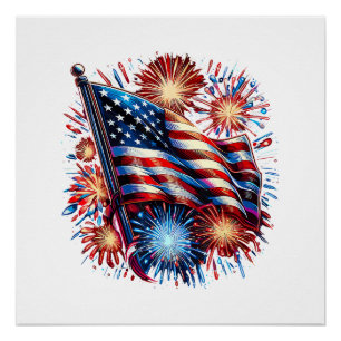 USA Flag Fireworks Patriotic Poster