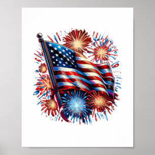 USA Flag Fireworks Patriotic Poster