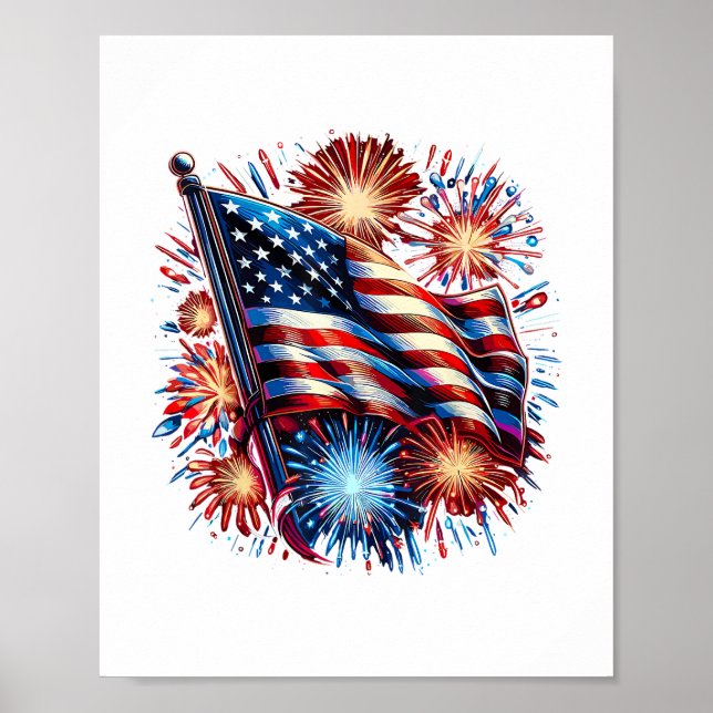 USA Flag Fireworks Patriotic Poster (Front)