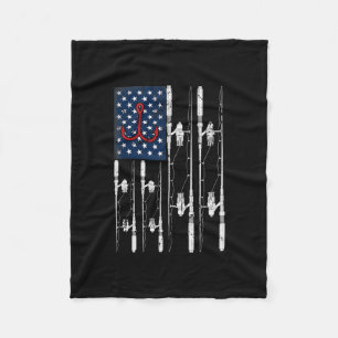 USA Flag Fishing Dad Grandpa Vintage Fishing Dad  Fleece Blanket