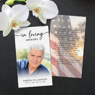 USA Flag Funeral Loving Memory Photo Prayer Cards