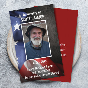 USA Flag Funeral Memorial Prayer Photo Card