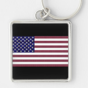 USA Flag Gemstone Art Key Ring