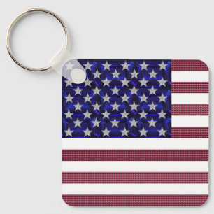 USA Flag Gemstone Art Key Ring