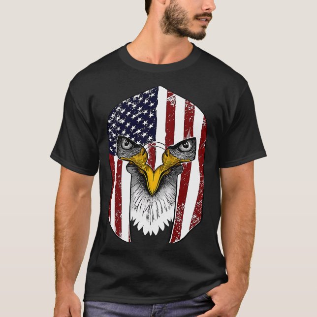 USA Flag Gladiator Helmet Declaration of Independe T-Shirt (Front)
