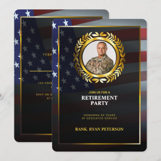 USA Flag | Gold Laurel Leaf | Luxury Retirement Invitation