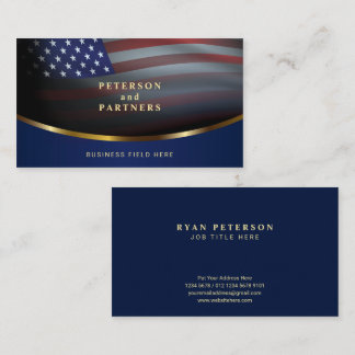 USA Flag | Gradation Concave Gold | Dark Blue Business Card