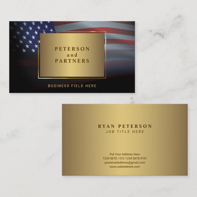 USA Flag | Gradation Gold Frame  | Gold Business Card (Front/Back)