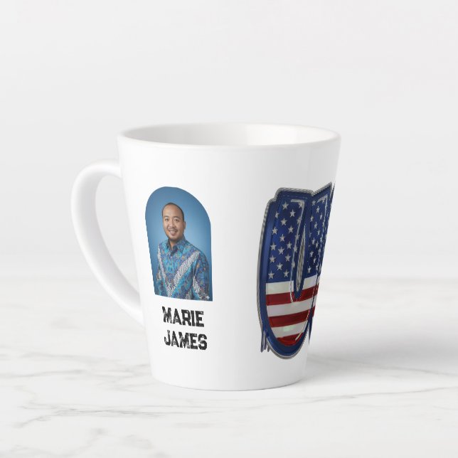 USA Flag Graffity Personalized Text Latte Mug (Left Angle)