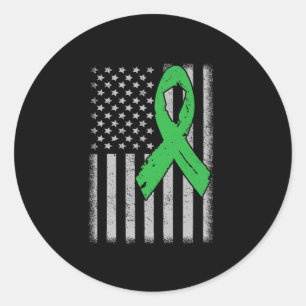 Usa Flag Green Family Ribbon Kidney Disease Awaren Classic Round Sticker