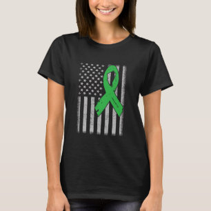 Usa Flag Green Family Ribbon Kidney Disease Awaren T-Shirt