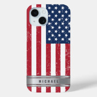 USA Flag Grunge And Metallic Name Label