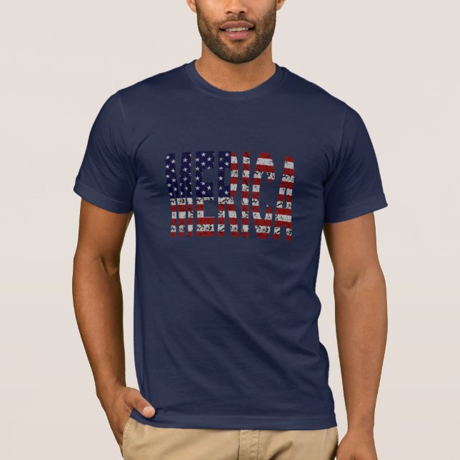 USA Flag Grunge Letters MERICA american pride T-Shirt (Front)