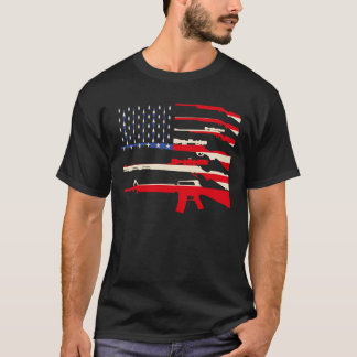 USA Flag Guns Weapon Rifles 2A Amendment 4th July T-Shirt