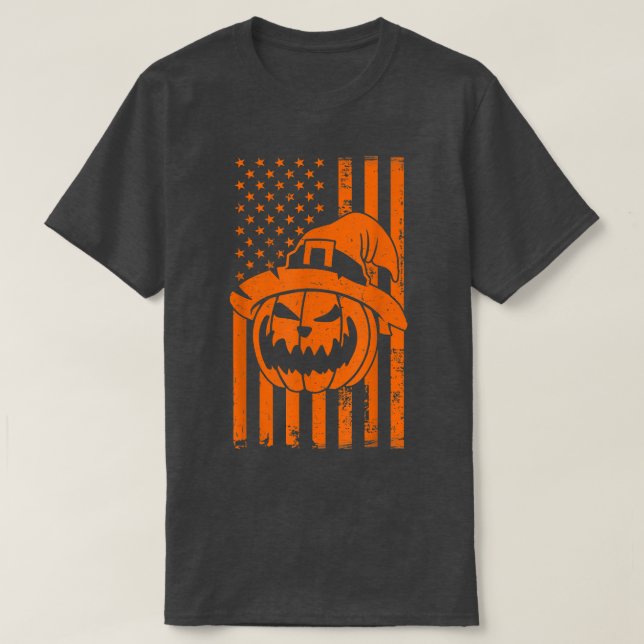 Usa Flag Halloween Pumpkin Patriotism United State T-Shirt (Design Front)
