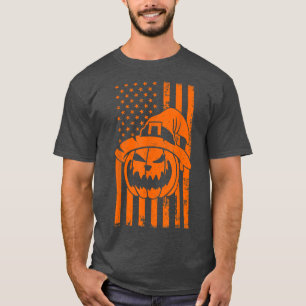 Usa Flag Halloween Pumpkin Patriotism United State T-Shirt