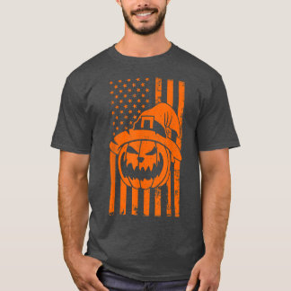 Usa Flag Halloween Pumpkin Patriotism United State T-Shirt