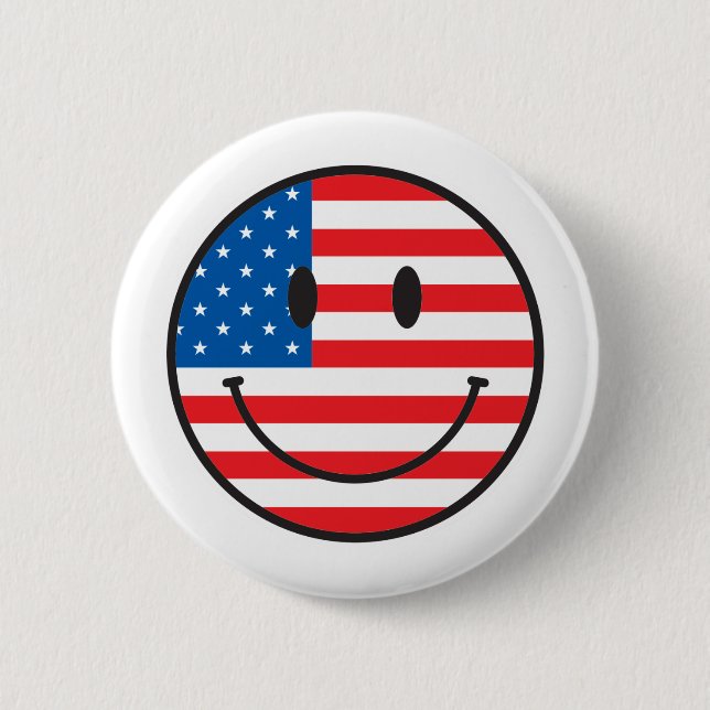 USA Flag Happy Face 6 Cm Round Badge (Front)