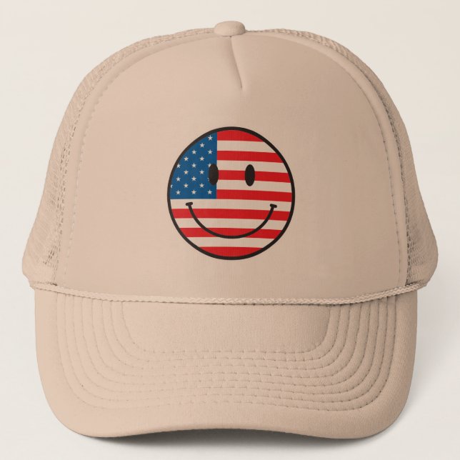 USA Flag Happy Face Trucker Hat (Front)
