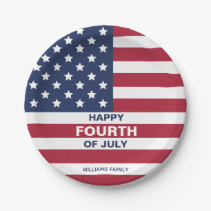 USA Flag Happy Fourth of July Custom Text Paper Plate