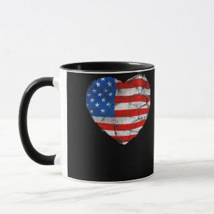 USA Flag Heart 4th July Red White Blue Stars Mug